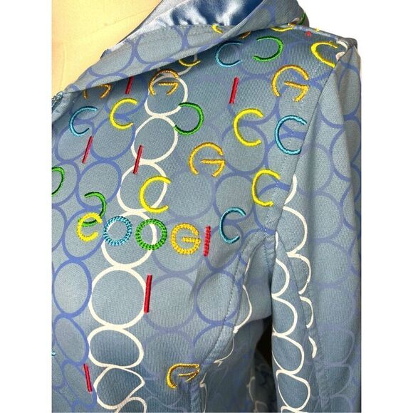 COOGI Women’s Medium Zip Up Jacket Blue Embroidered All Over Print Hoodie - Picture 3 of 10